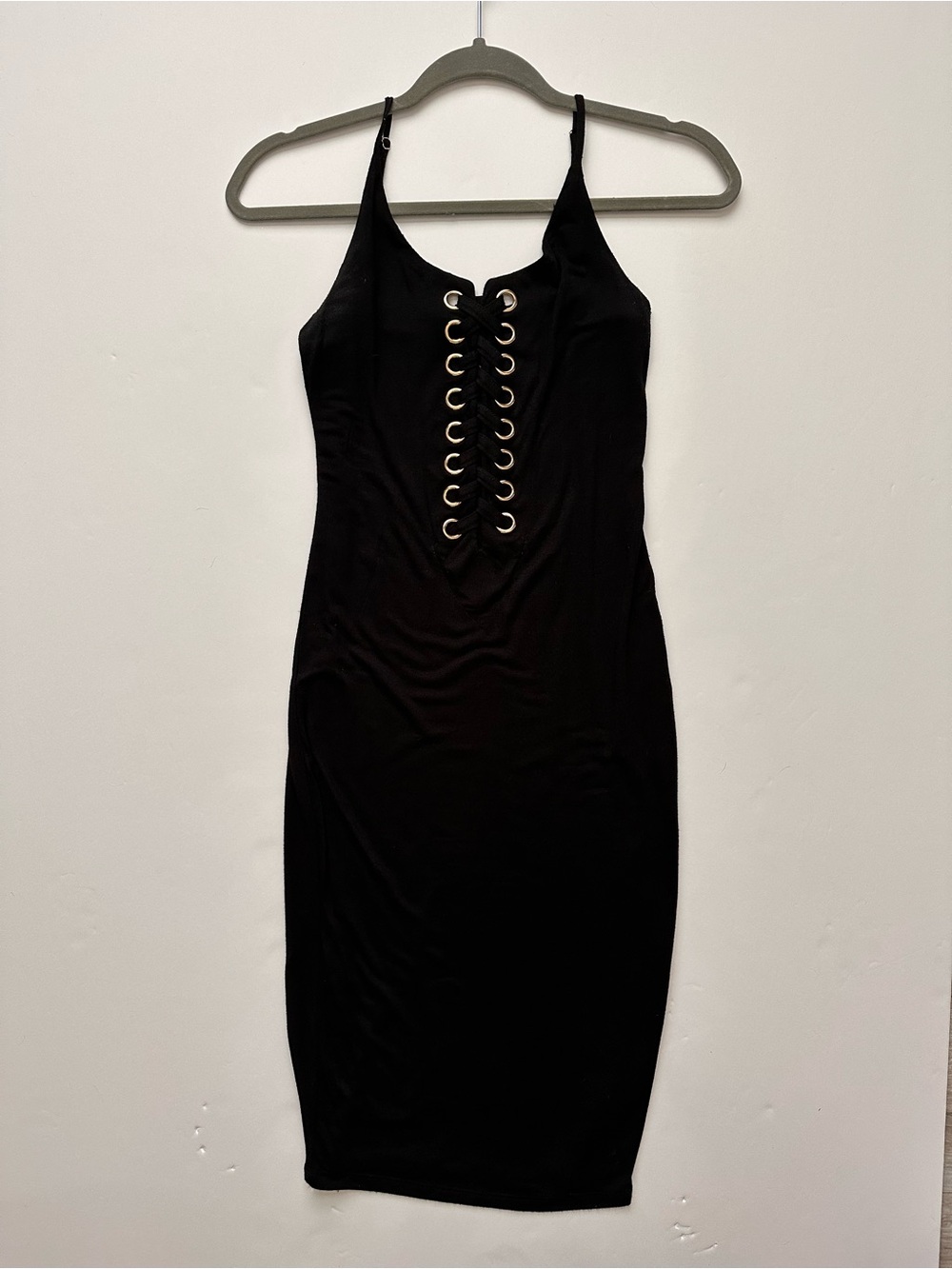 Active USA Black Lace-Up Spaghetti Strap Midi Dress